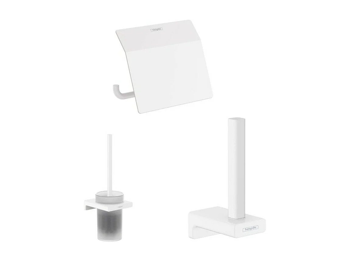 Porte-brosse WC HANSGROHE Addstoris + Porte-papier WC avec couvercle AddStoris + Réserve porte-papier blanc mat