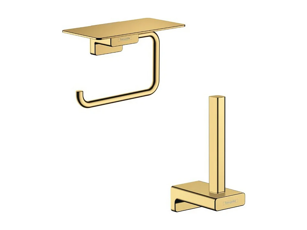 Porte-papier WC avec tablette aspect doré poli Hansgrohe AddStoris + Réserve porte-papier aspect doré poli