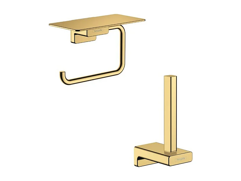 Porte-papier WC avec tablette aspect doré poli Hansgrohe AddStoris + Réserve porte-papier aspect doré poli