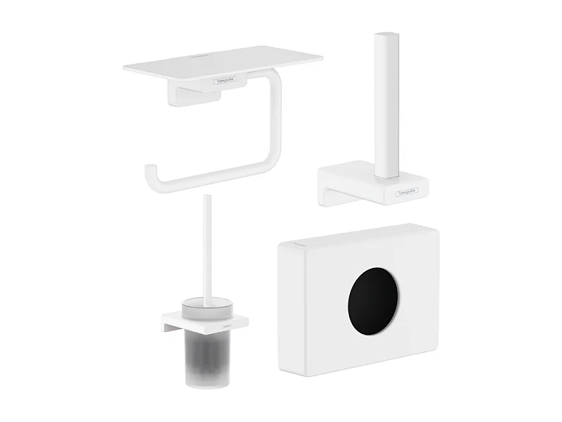 Porte-brosse WC HANSGROHE Addstoris + Porte-papier WC avec tablette + Réserve porte-papier + Distributeur blanc mat