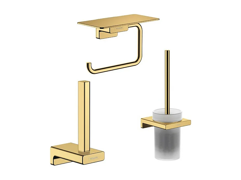 Porte-brosse WC HANSGROHE Addstoris + Porte-papier WC avec tablette + Réserve porte-papier aspect doré poli