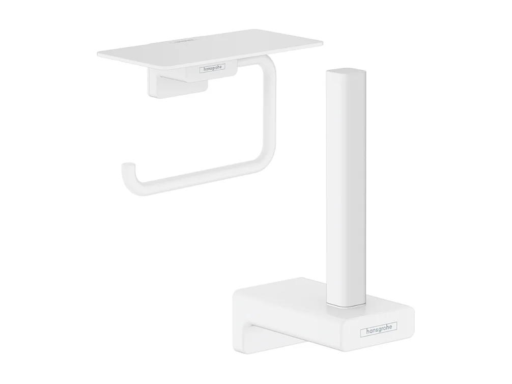 Porte-papier WC avec tablette blanc mat Hansgrohe AddStoris + Réserve porte-papier blanc mat