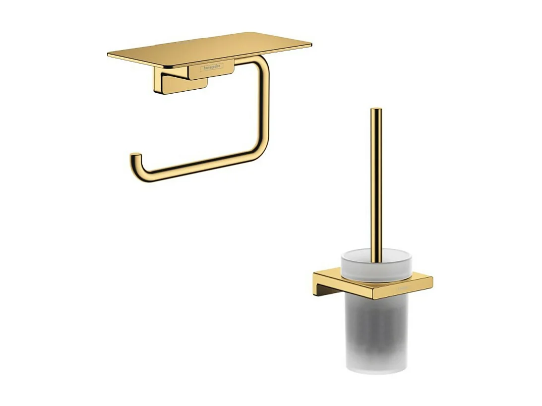 Porte-brosse WC HANSGROHE Addstoris + Porte-papier WC avec tablette aspect doré poli