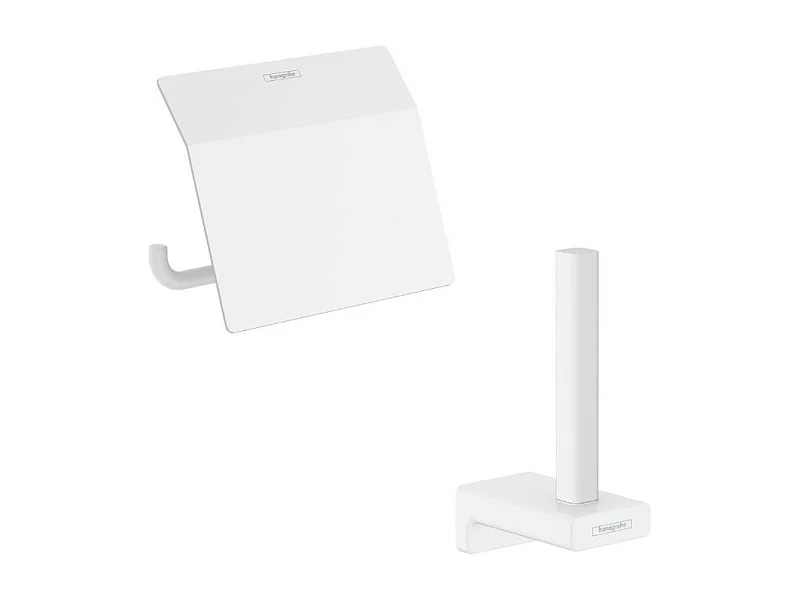 Porte-papier WC avec couvercle blanc mat Hansgrohe AddStoris + Réserve porte-papier blanc mat