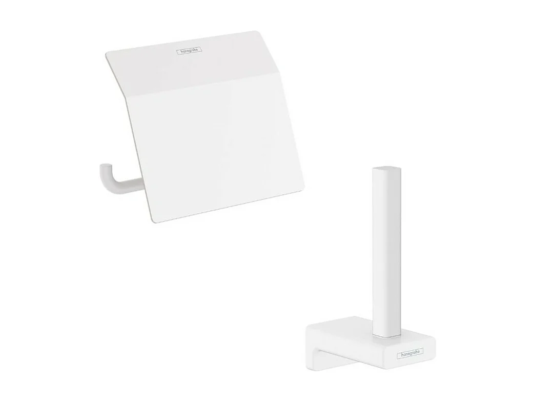 Porte-papier WC avec couvercle blanc mat Hansgrohe AddStoris + Réserve porte-papier blanc mat