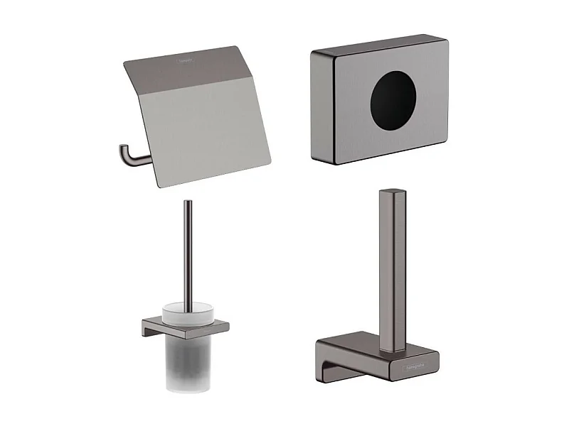 Porte-brosse WC HANSGROHE Addstoris + Porte-papier WC avec couvercle + Réserve porte-papier + Distributeur noir chromé brossé