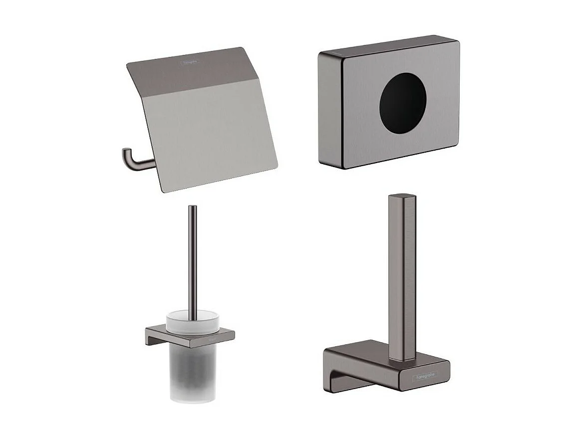 Porte-brosse WC HANSGROHE Addstoris + Porte-papier WC avec couvercle + Réserve porte-papier + Distributeur noir chromé brossé