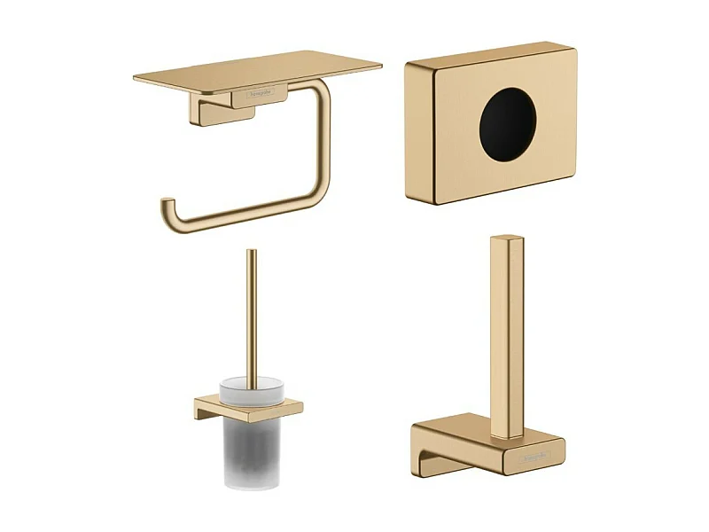 Porte-brosse WC HANSGROHE Addstoris + Porte-papier WC avec tablette + Réserve porte-papier + Distributeur bronze brossé
