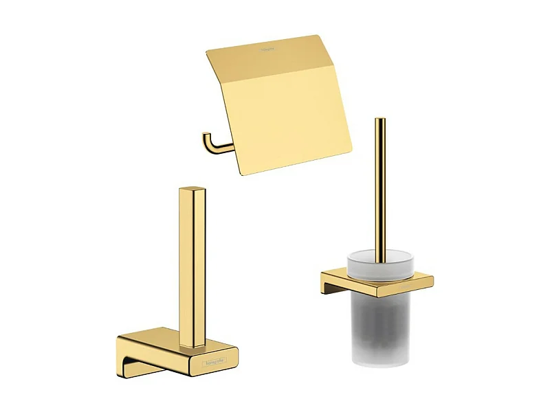 Porte-brosse WC HANSGROHE Addstoris + Porte-papier WC avec couvercle + Réserve porte-papier aspect doré poli