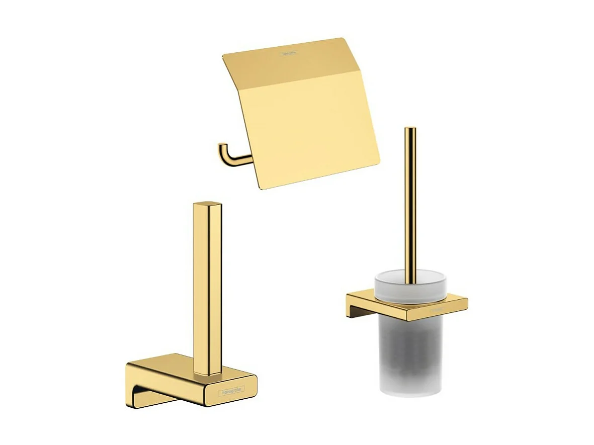 Porte-brosse WC HANSGROHE Addstoris + Porte-papier WC avec couvercle + Réserve porte-papier aspect doré poli