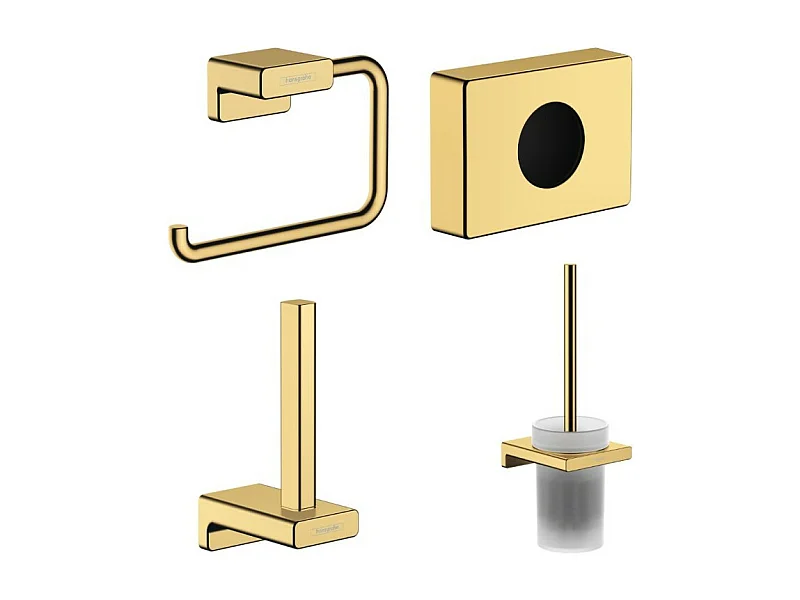 Porte-brosse WC HANSGROHE AddStoris + Porte-papier + Réserve porte-papier + Distributeur de sachets hygiéniques aspect doré poli