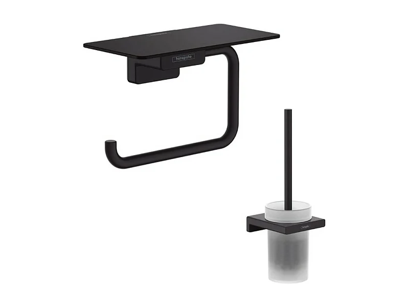 Porte-brosse WC HANSGROHE Addstoris + Porte-papier WC avec tablette noir mat