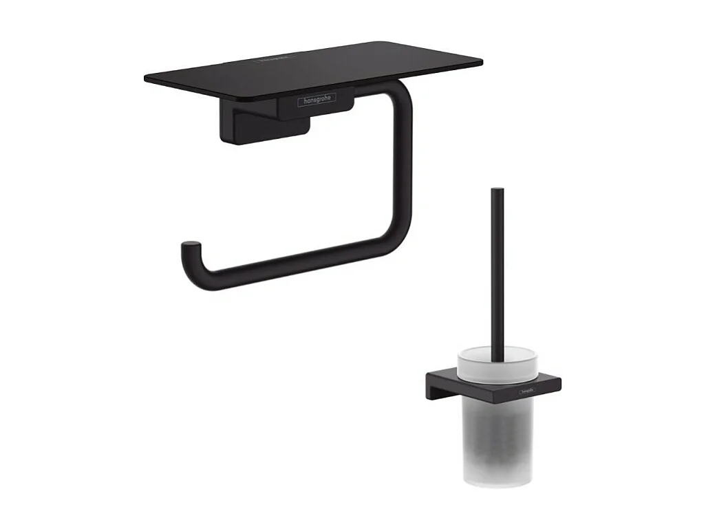 Porte-brosse WC HANSGROHE Addstoris + Porte-papier WC avec tablette noir mat