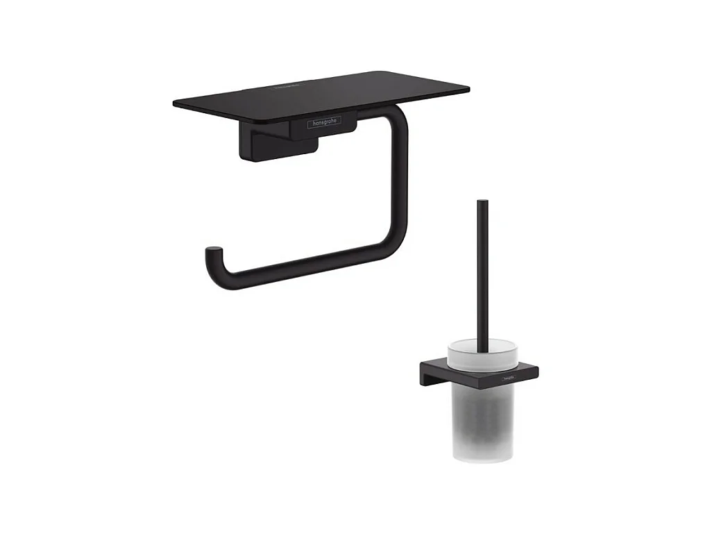 Porte-brosse WC HANSGROHE Addstoris + Porte-papier WC avec tablette noir mat