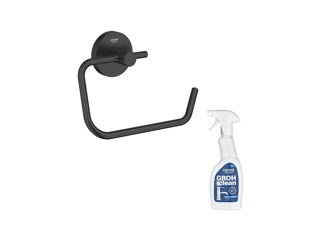 Dérouleur de papier mural WC GROHE Start noir mat + nettoyant GrohClean