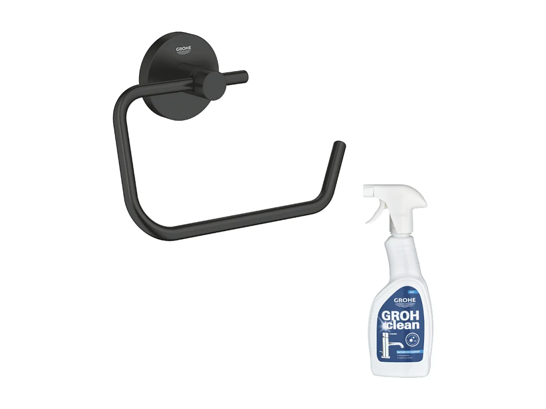 Dérouleur de papier mural WC GROHE Start noir mat + nettoyant GrohClean