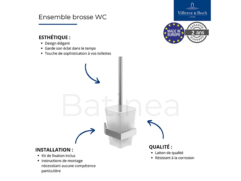 Dérouleur de papier toilette sans couvercle + Ensemble brosse WC VILLEROY ET BOCH Striking Chrome