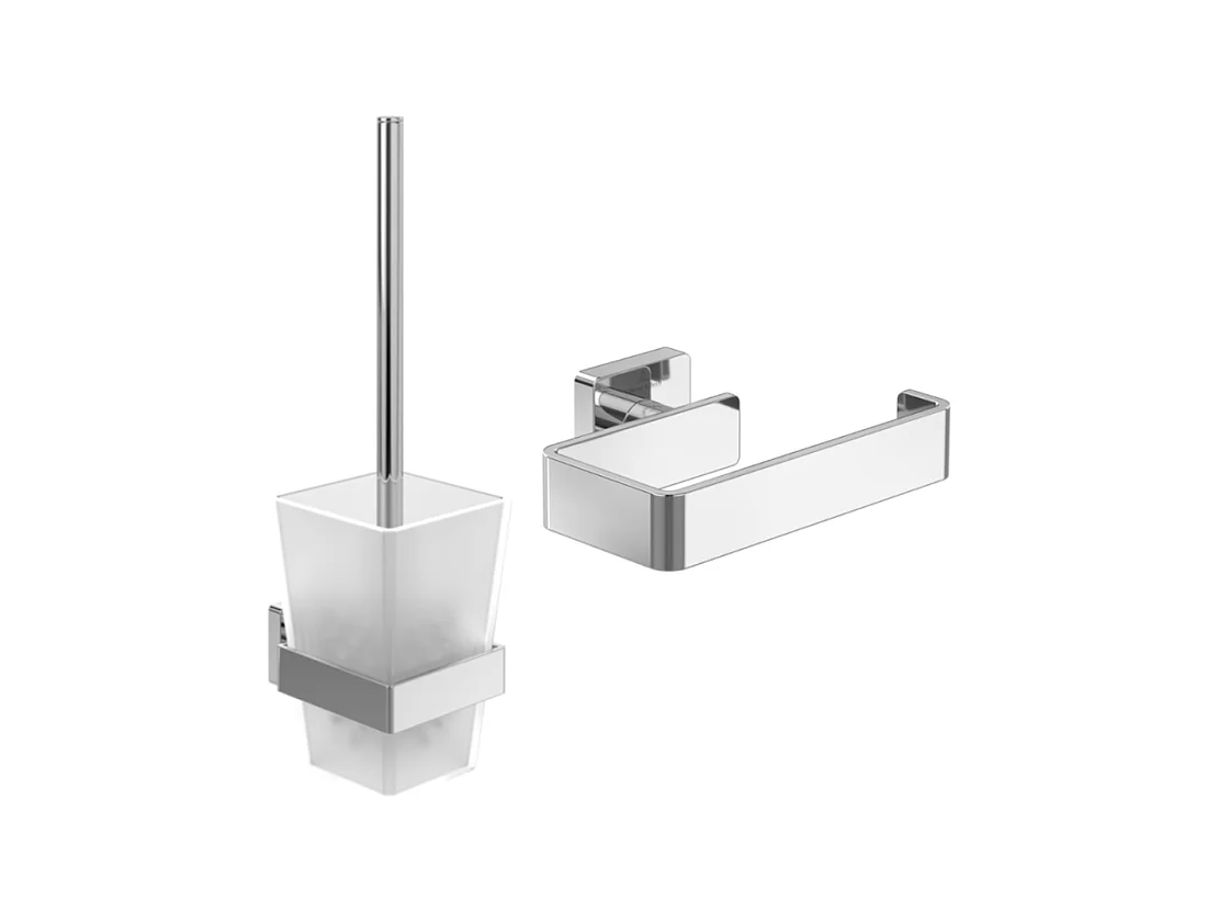 Dérouleur de papier toilette sans couvercle + Ensemble brosse WC VILLEROY ET BOCH Striking Chrome