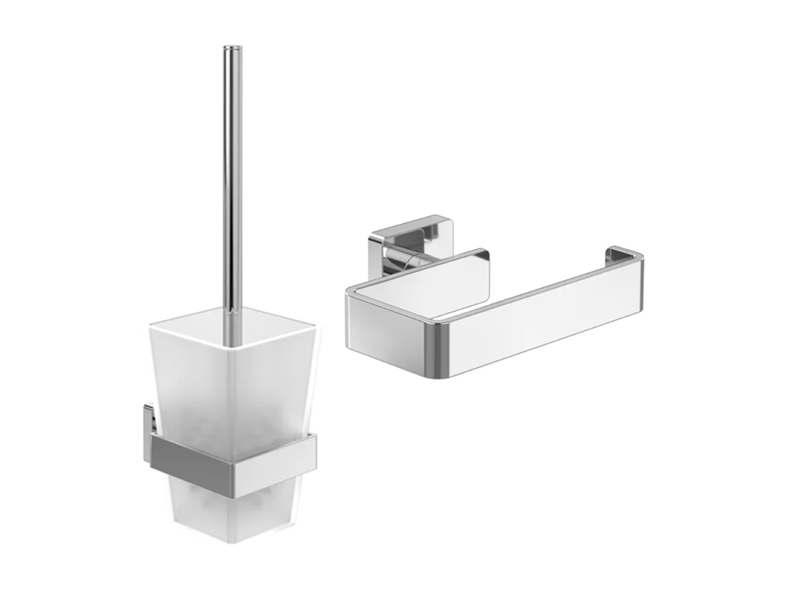 Dérouleur de papier toilette sans couvercle + Ensemble brosse WC VILLEROY ET BOCH Striking Chrome
