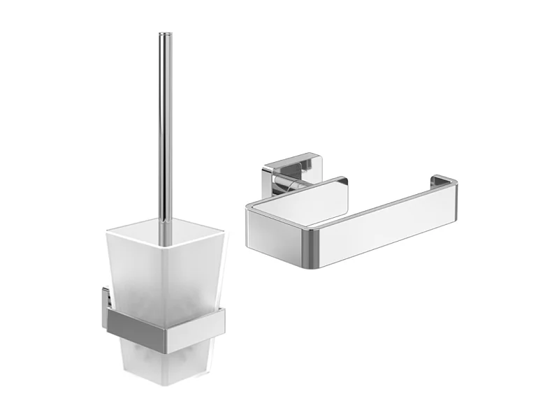 Dérouleur de papier toilette sans couvercle + Ensemble brosse WC VILLEROY ET BOCH Striking Chrome