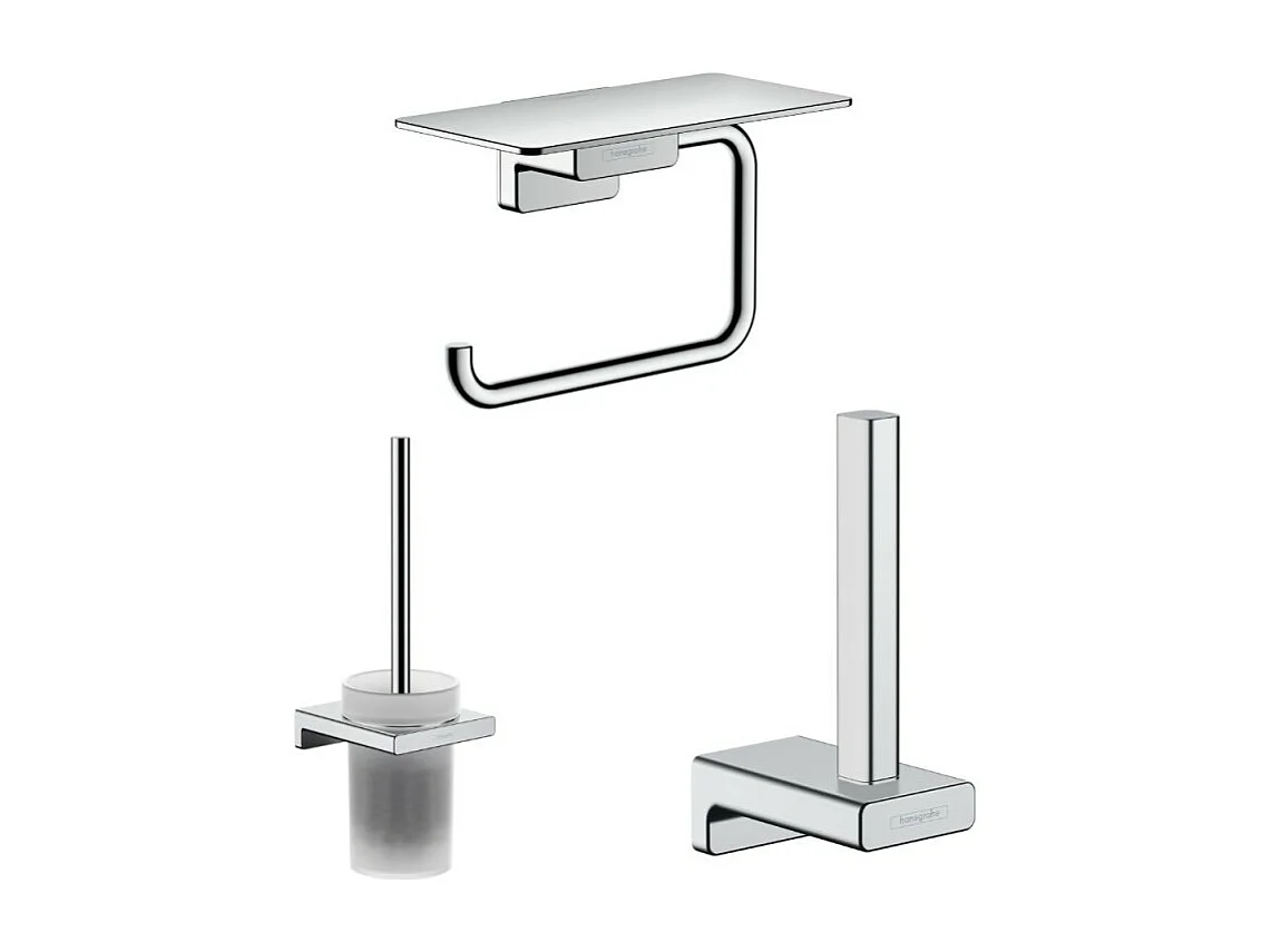 Porte-brosse WC HANSGROHE Addstoris + Porte-papier WC avec tablette chromé Hansgrohe AddStoris + Réserve porte-papier chromé