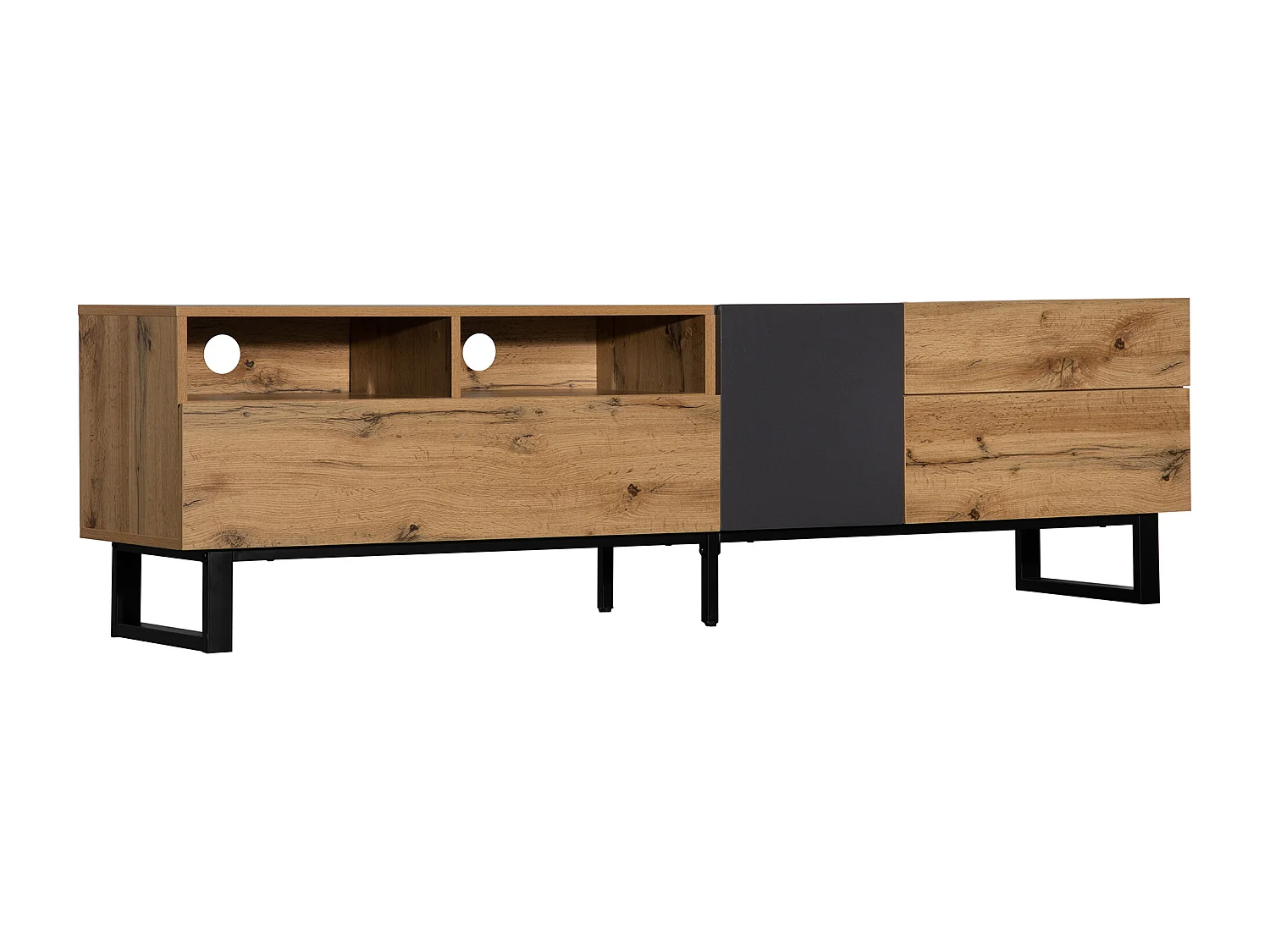 Meuble TV moderne aux couleurs contrastées avec grain de bois 180 cm