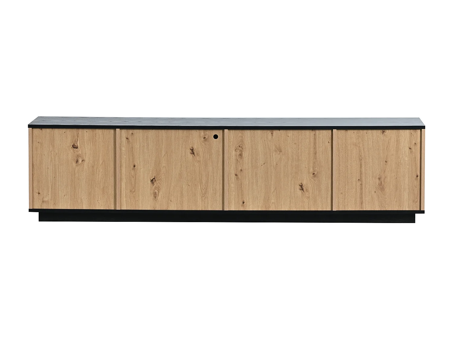 Meuble TV avec LED - 1 tiroir et 3 portes 2 compartiments ouverts en Verre - Noir et naturel