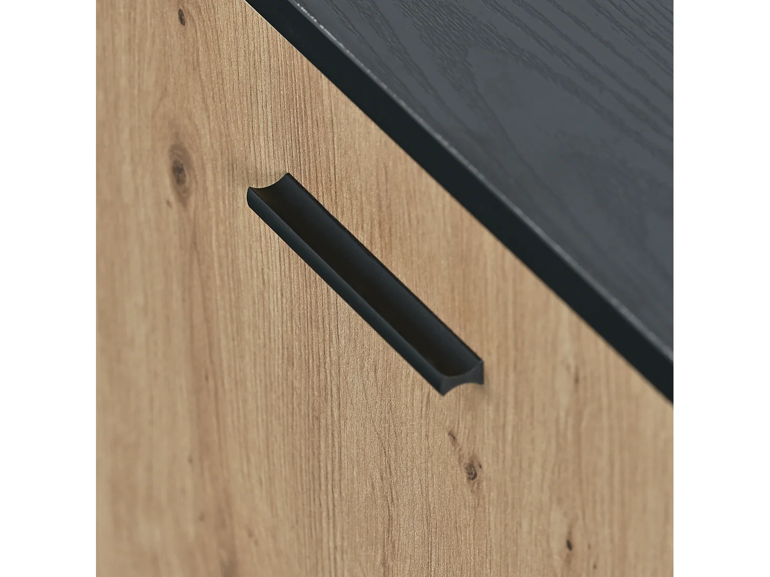 Meuble TV avec LED - 1 tiroir et 3 portes 2 compartiments ouverts en Verre - Noir et naturel