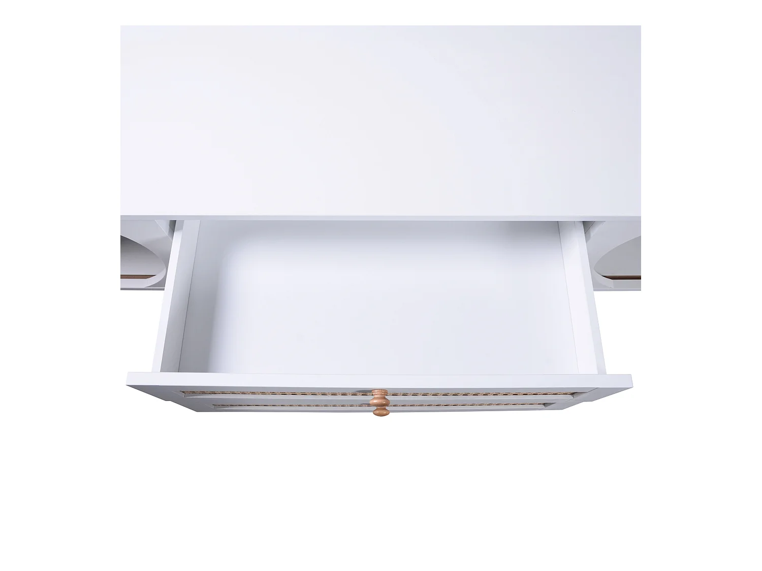 Meuble TV 170 x39.5x46 cm avec portes coulissantes et tiroirs en Rotin - Blanc