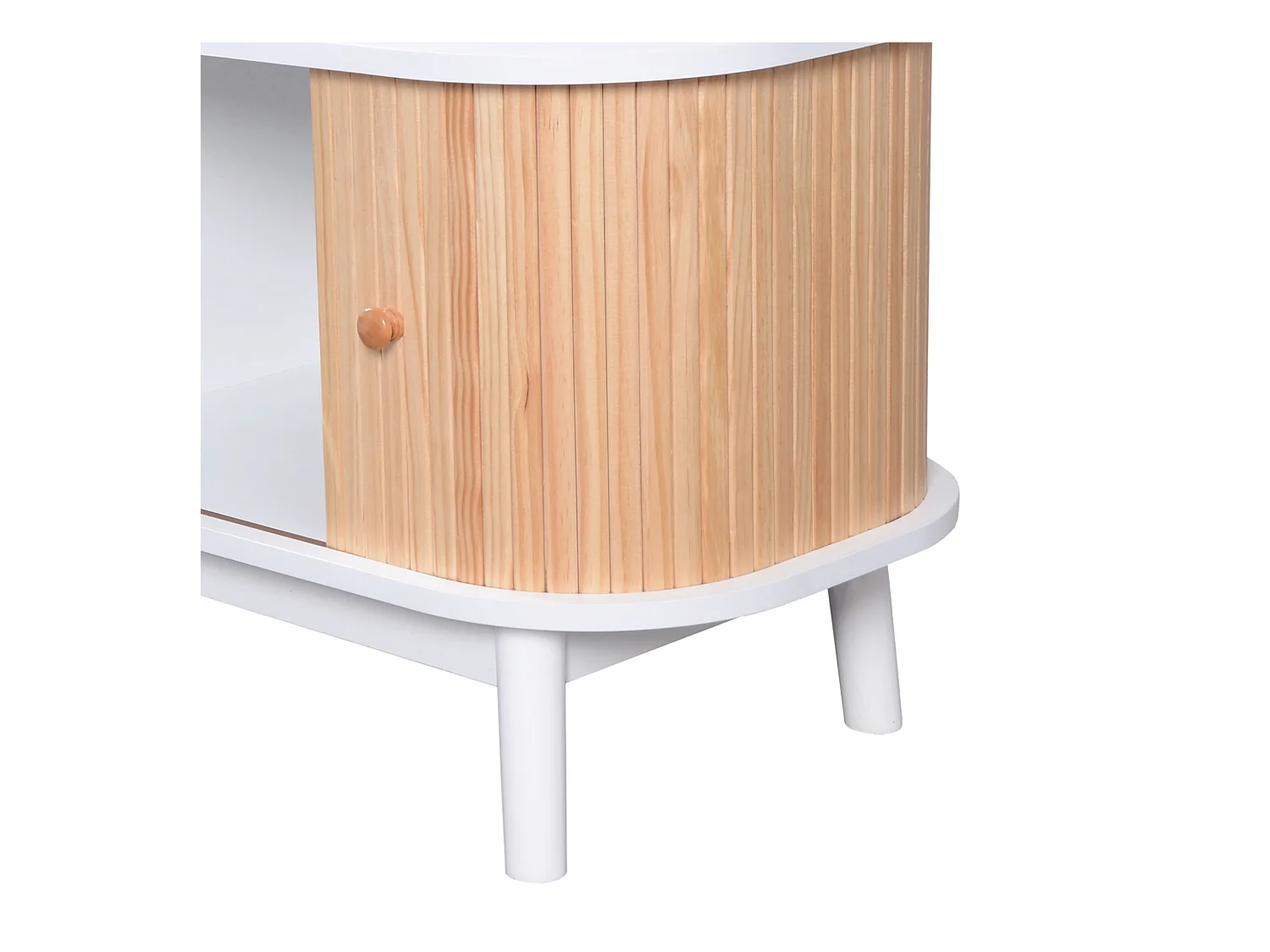 Meuble TV 170 x39.5x46 cm avec portes coulissantes et tiroirs en Rotin - Blanc