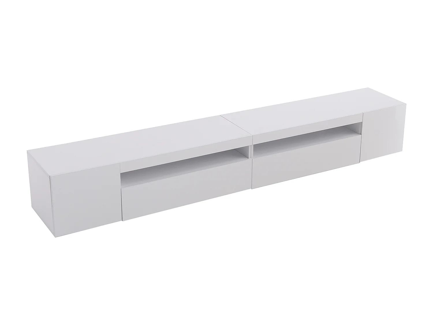 Meuble TV moderne 240x39x35 cm panneau lumineux LED variable - Blanc