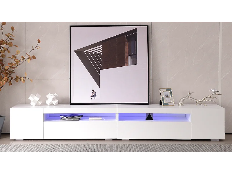 Meuble TV moderne 240x39x35 cm panneau lumineux LED variable - Blanc