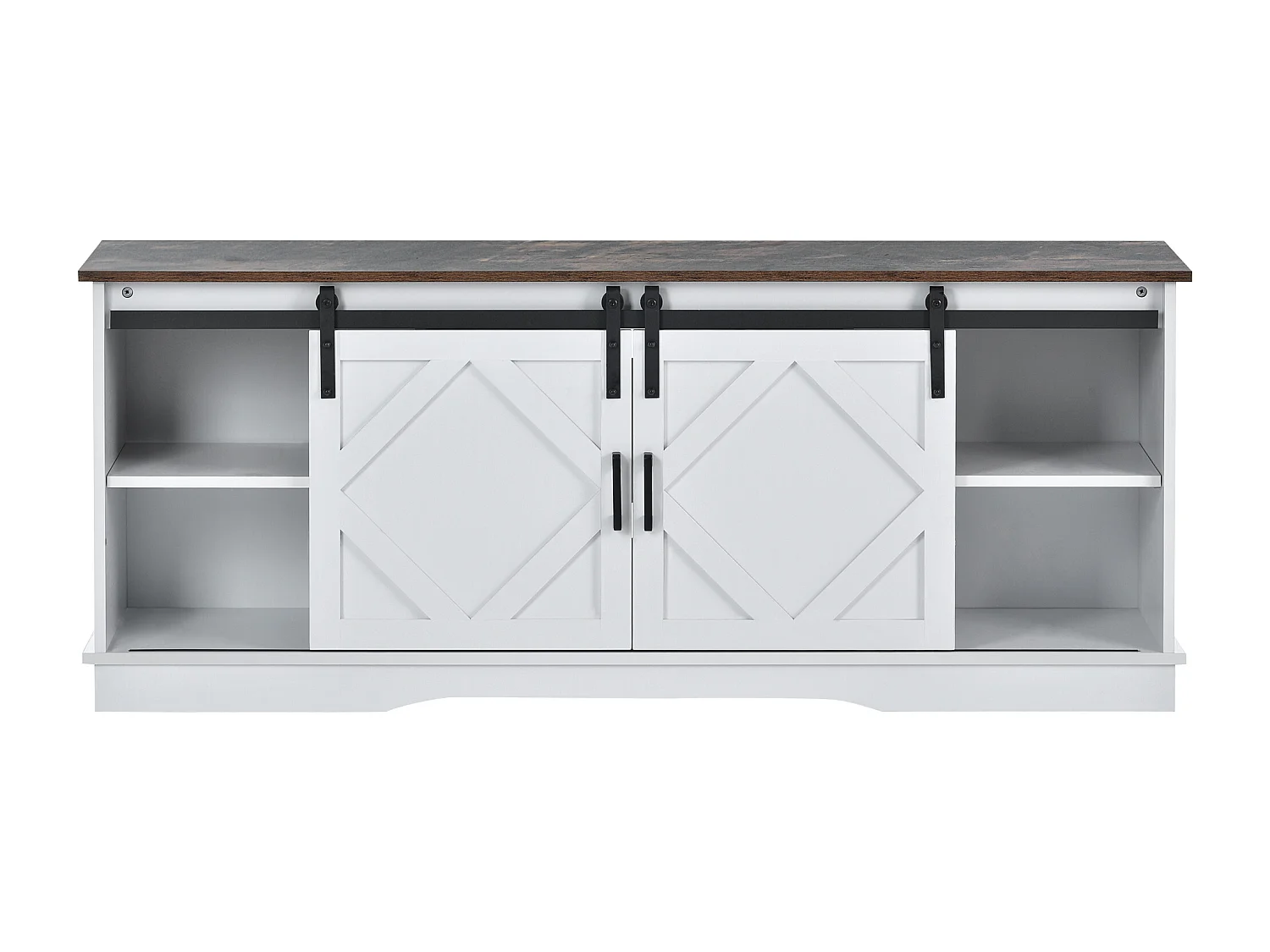 Meuble TV blanc avec 2 portes coulissantes et étagère de rangement - 150x40x60 cm