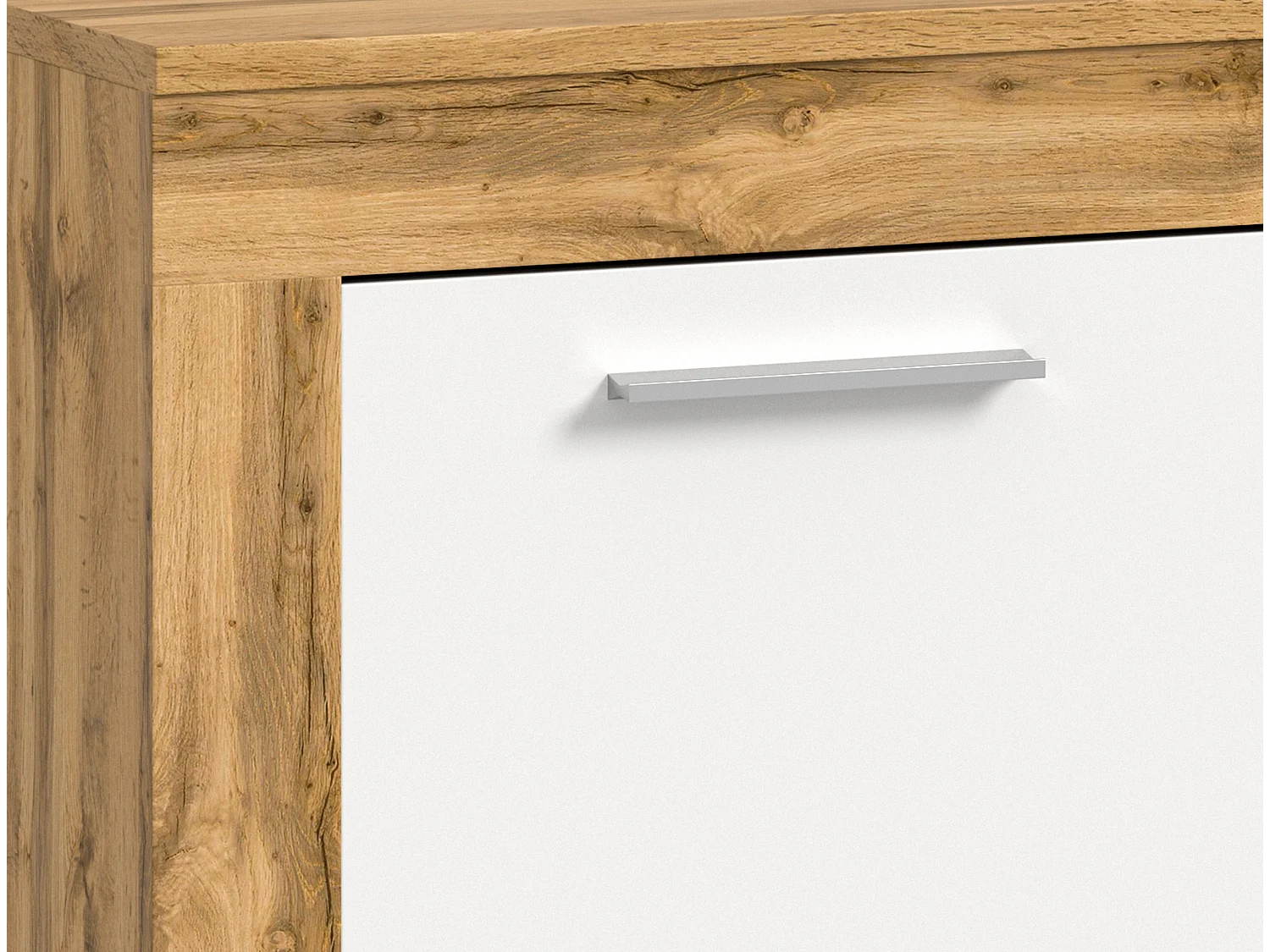 Aosta - Meuble TV en mélaminé blanc et chêne, L/H/P 160x37x40