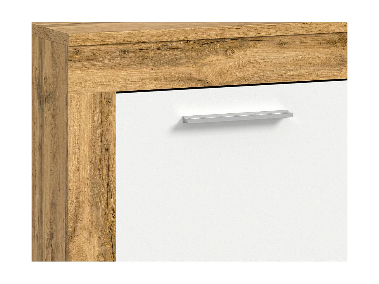 Aosta - Meuble TV en mélaminé blanc et chêne, L/H/P 160x37x40