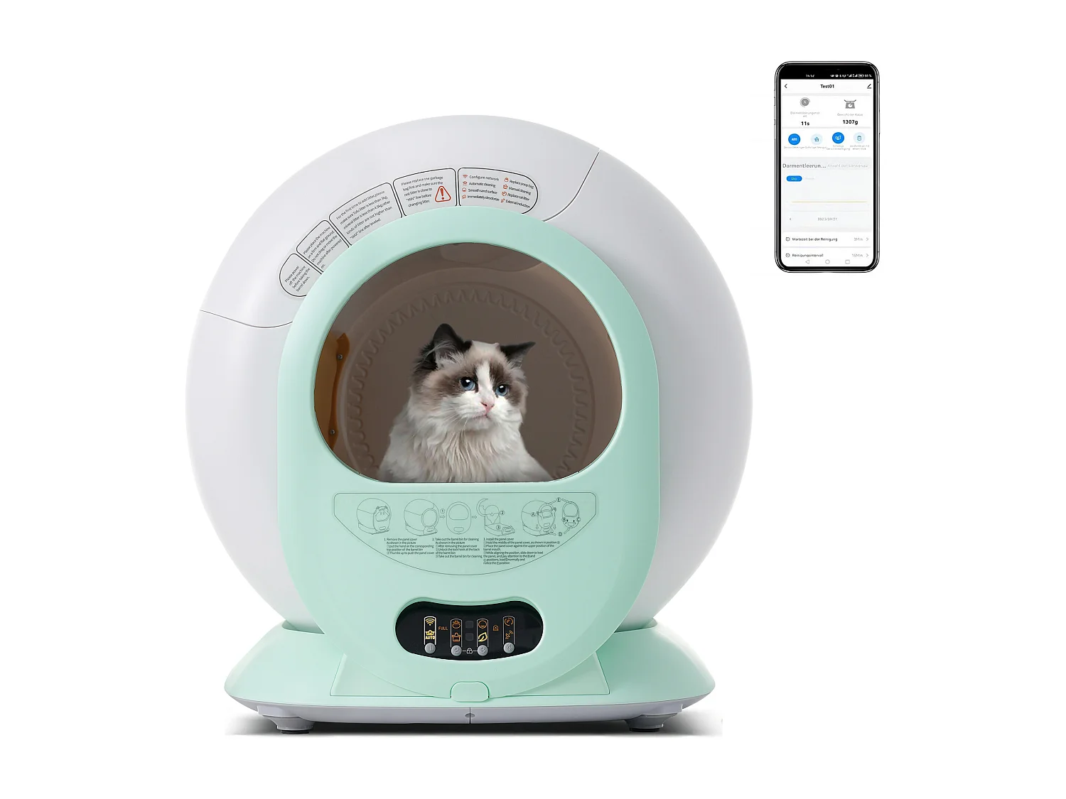 Bac à litière adaptatif autonettoyant pour chat de 65 L - capteur infrarouge, élimine les odeurs, contrôlé par application - Gris