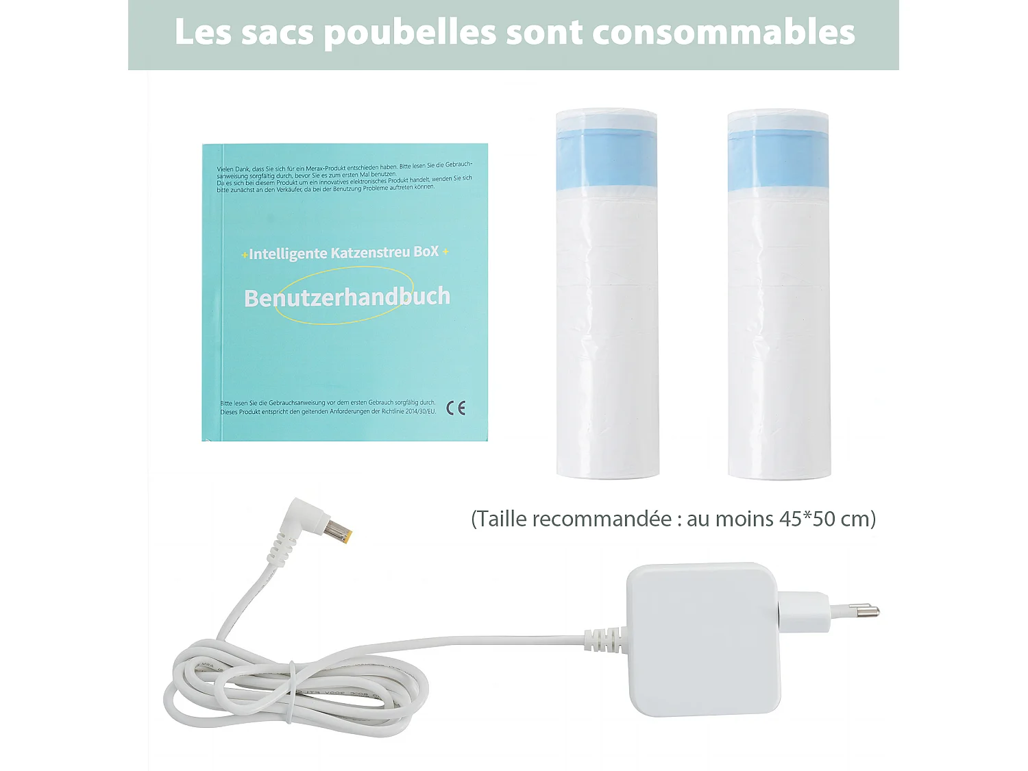 Bac à litière adaptatif autonettoyant pour chat de 65 L - capteur infrarouge, élimine les odeurs, contrôlé par application - Gris