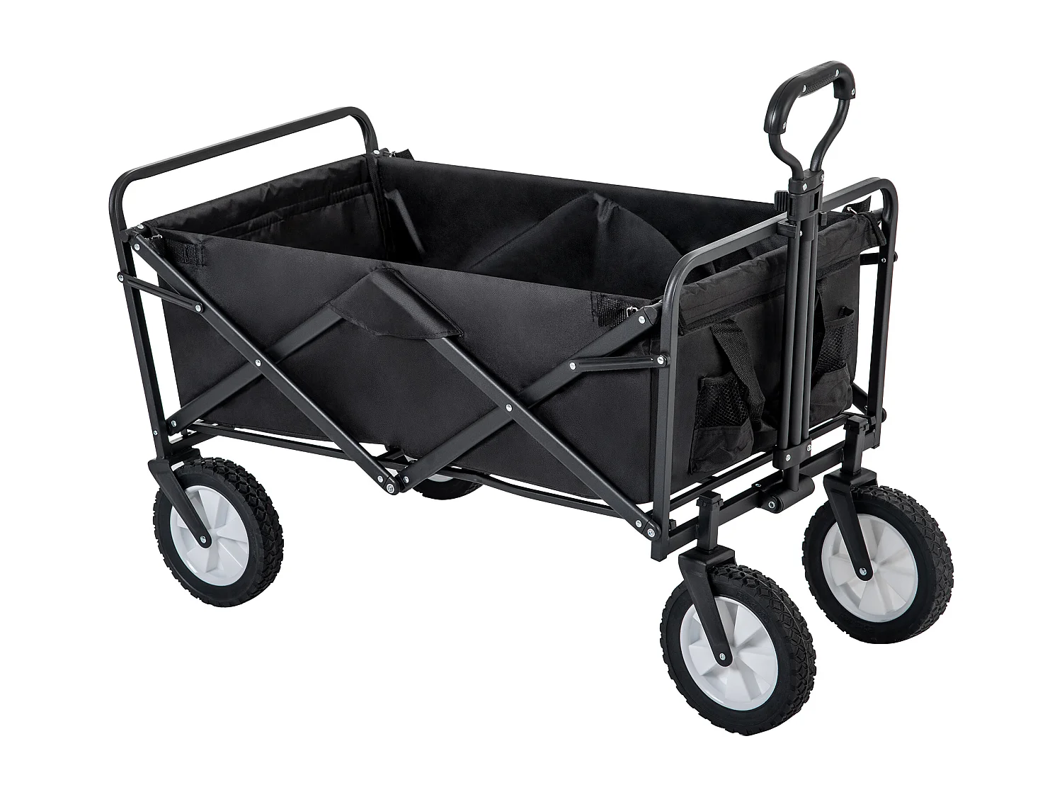 Chariot à main tout terrain pliable - poignées réglables - rotation de la roue avant à 360° - noir