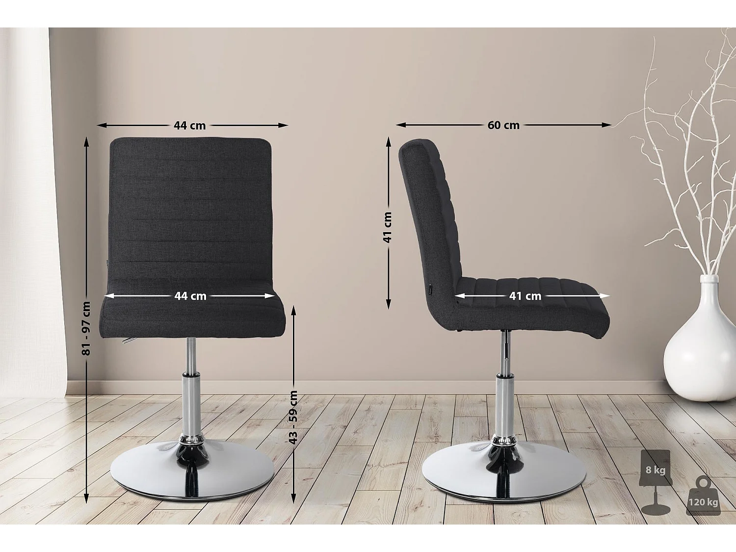 Lot de 2  chaise salle à manger - Tissu - Noir - Elvas