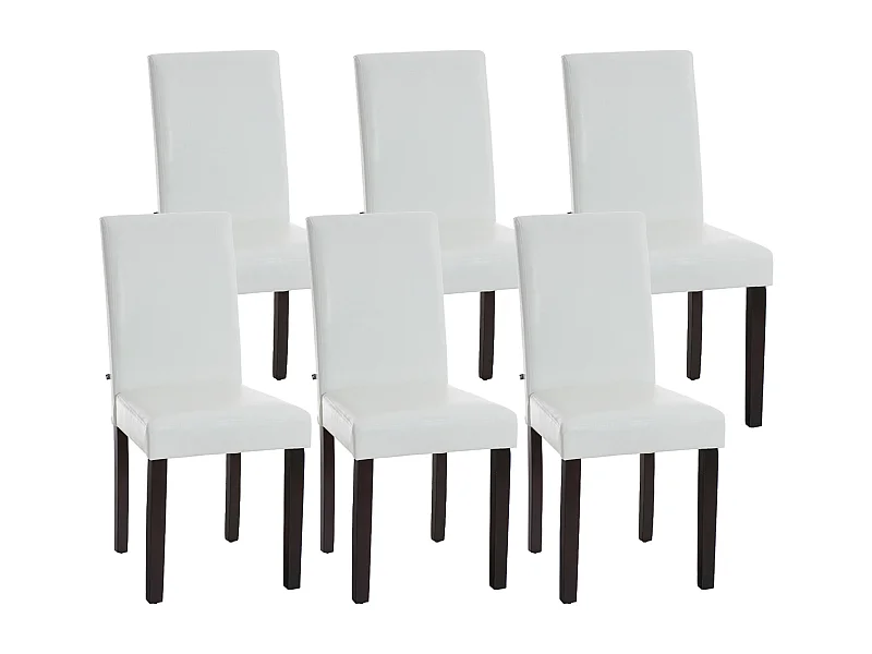 Lot de 6  chaise salle à manger - Similicuir & Marron foncé - Blanc - Ina
