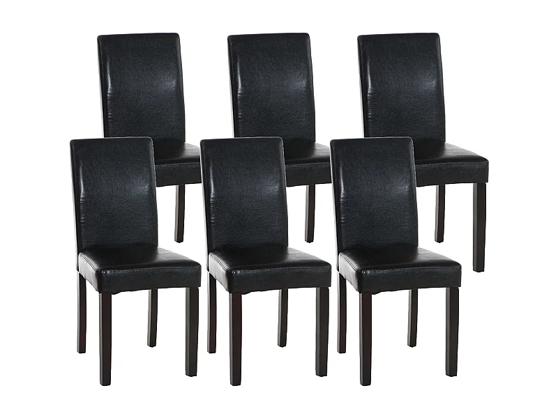 Lot de 6  chaise salle à manger - Similicuir & Marron foncé - Noir - Ina