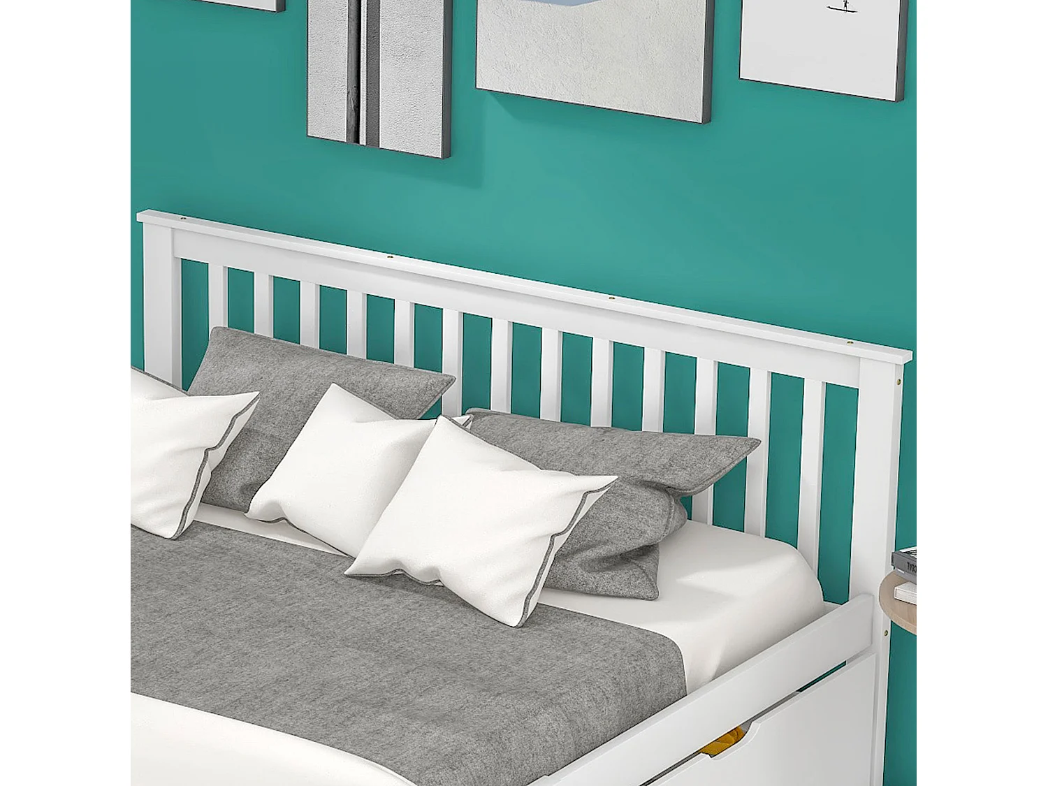 Lit adulte 140x200 cm, lit double avec sommier à lattes en bois et 2 tiroirs, pin - blanc (sans matelas)