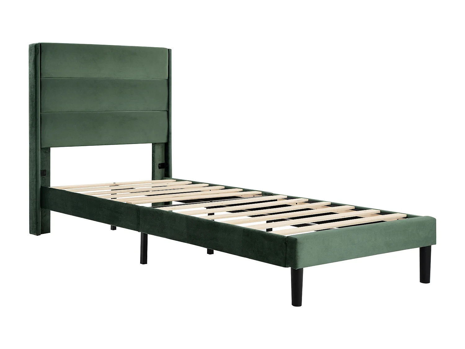 Lit adulte 140x200 cm lit moelleux avec tête de lit capitonné - tissu en velours vert - sans matelas
