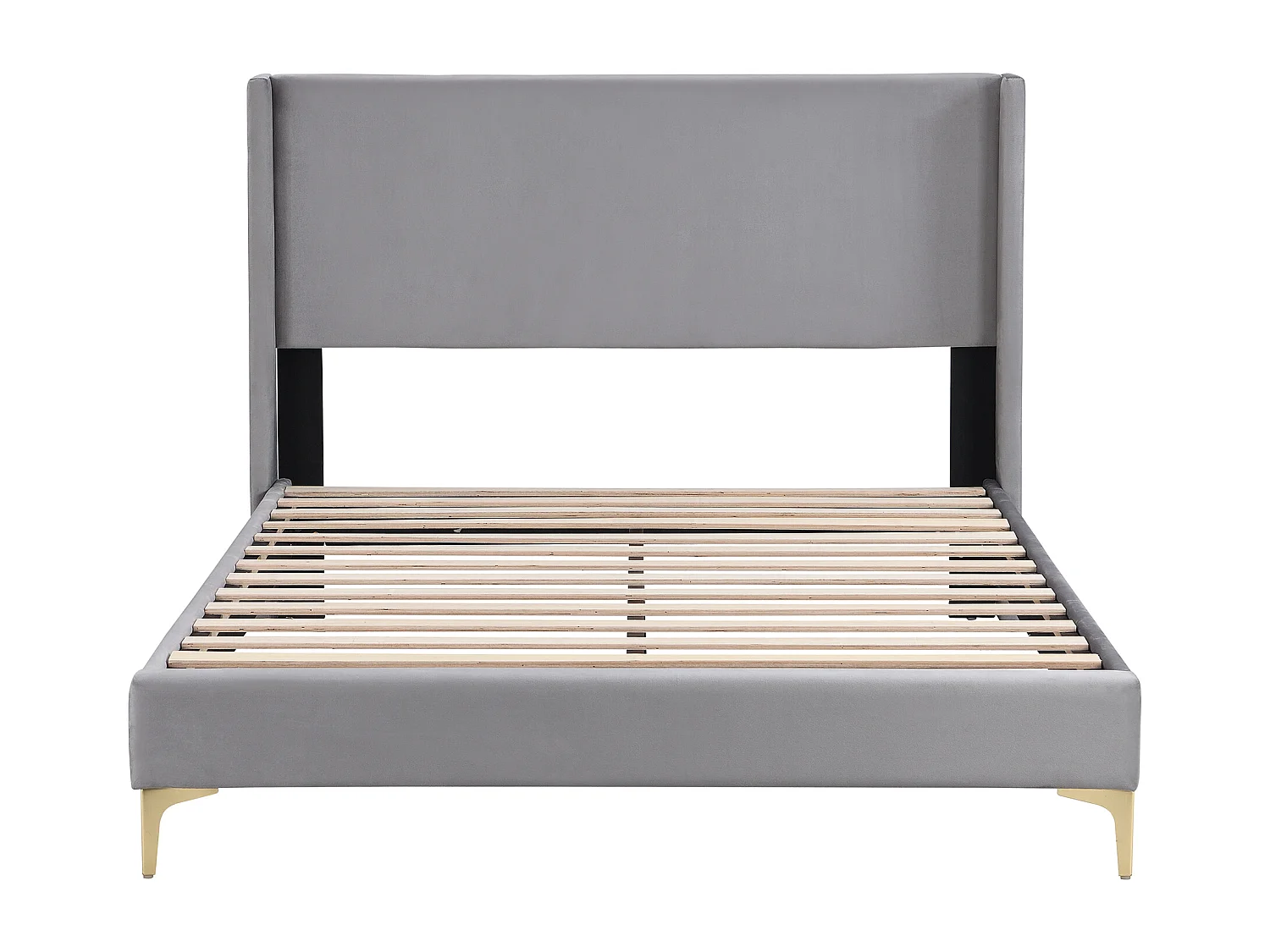 Lit rembourré double 140x200 cm en velours - gris(sans matelas)