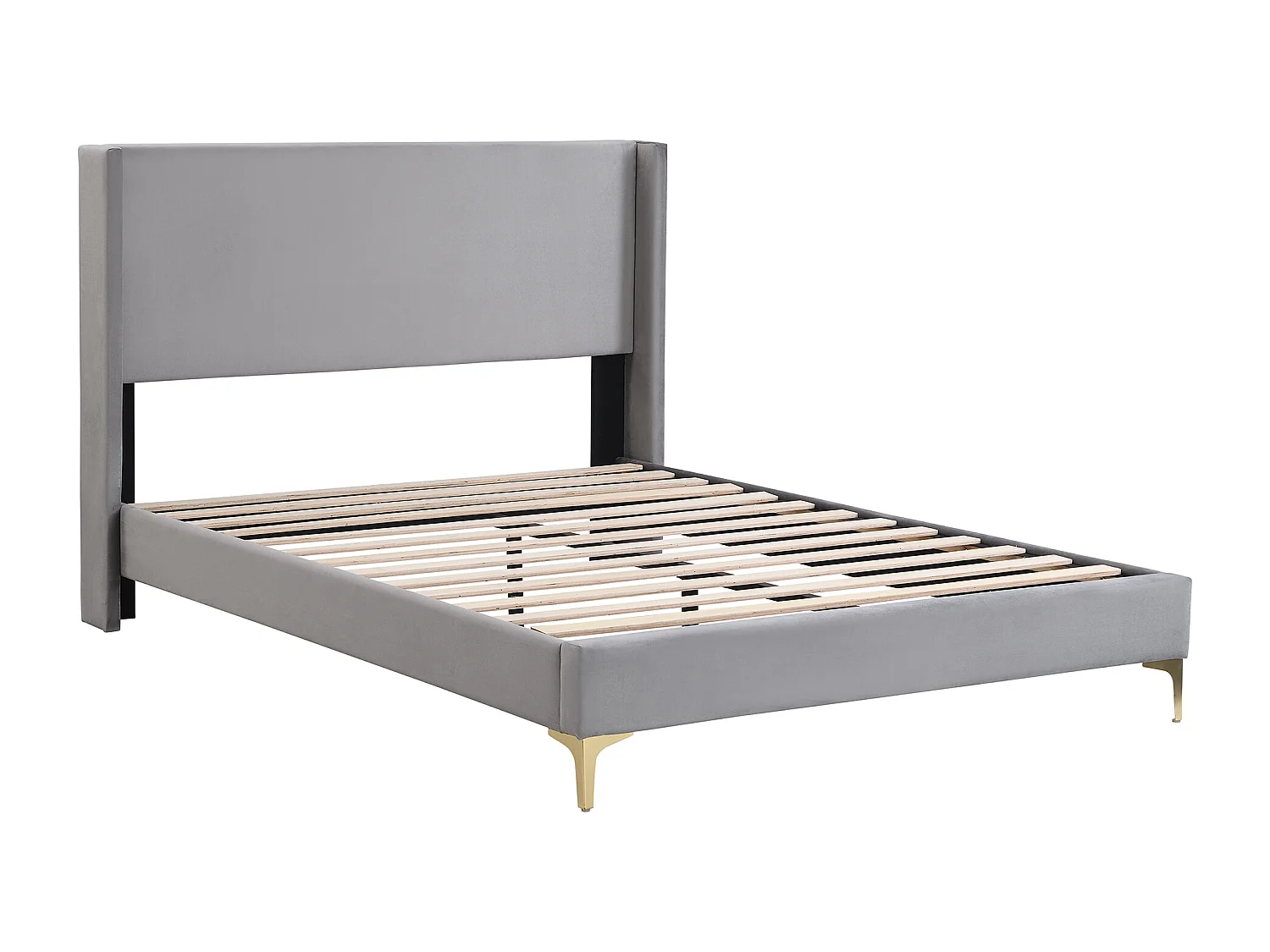 Lit rembourré double 140x200 cm en velours - gris(sans matelas)