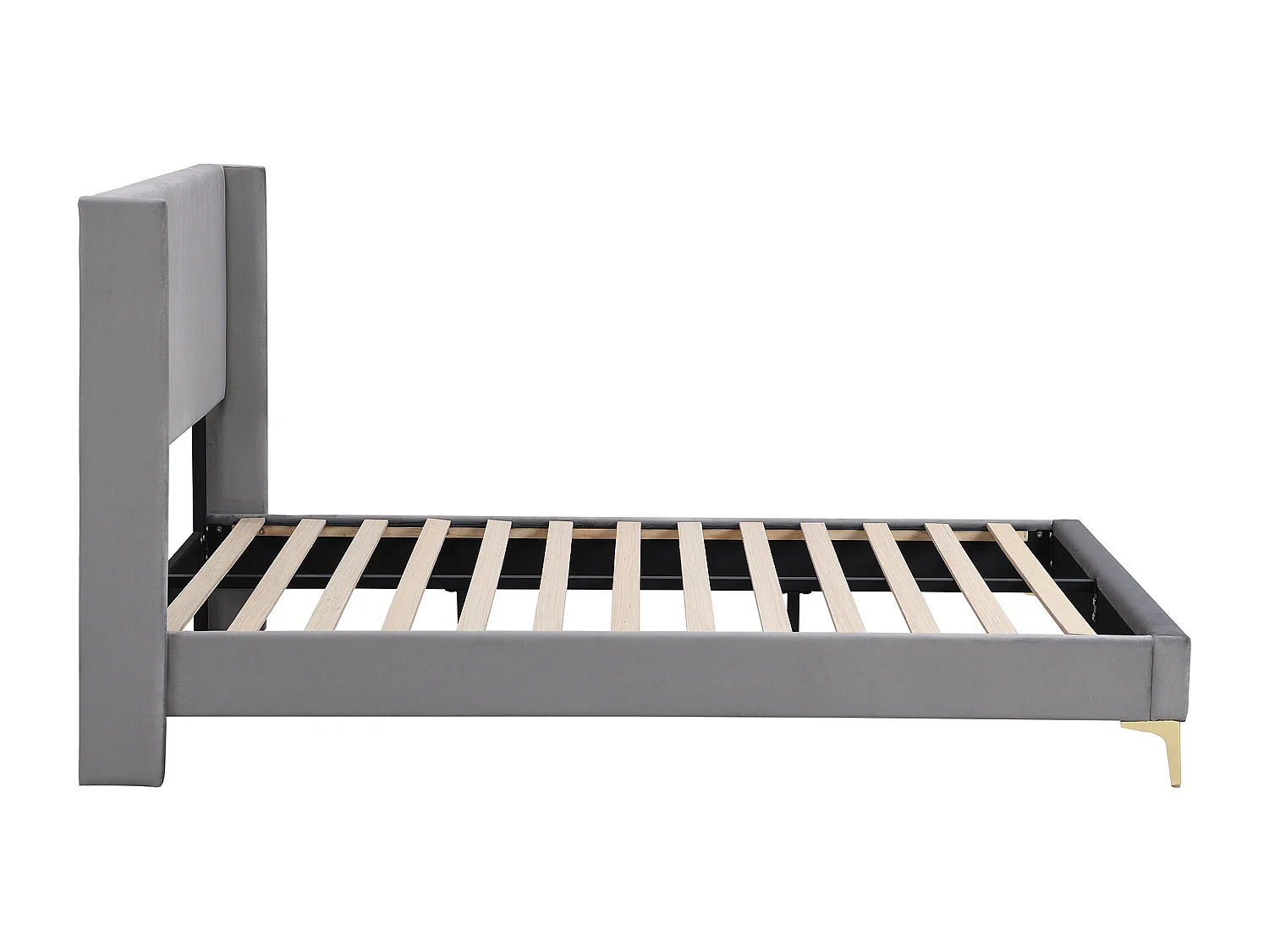 Lit rembourré double 140x200 cm en velours - gris(sans matelas)