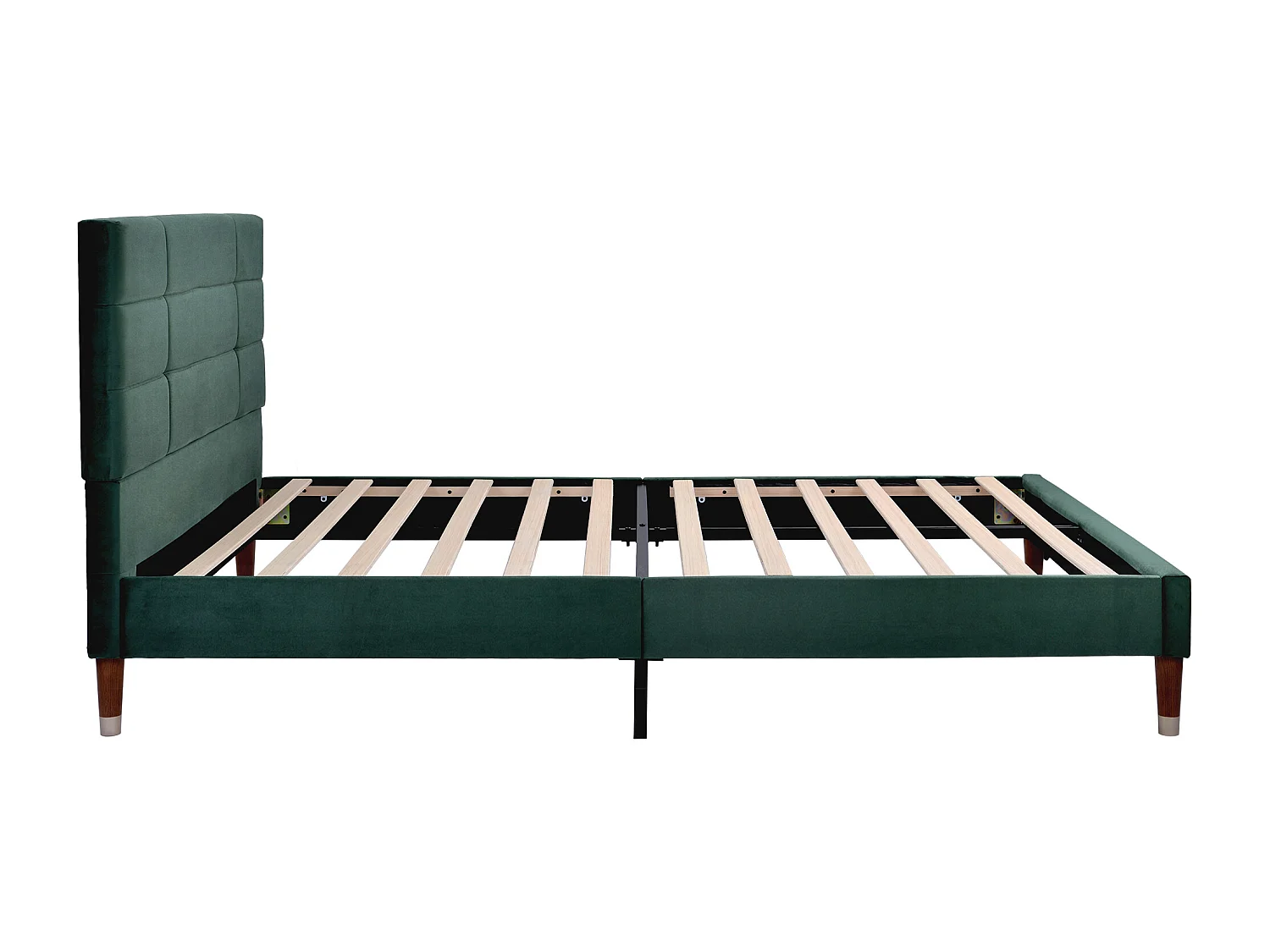 Lit adulte 140x200 cm lit double avec tête de lit capitonné - tissu en velours vert - sans matelas