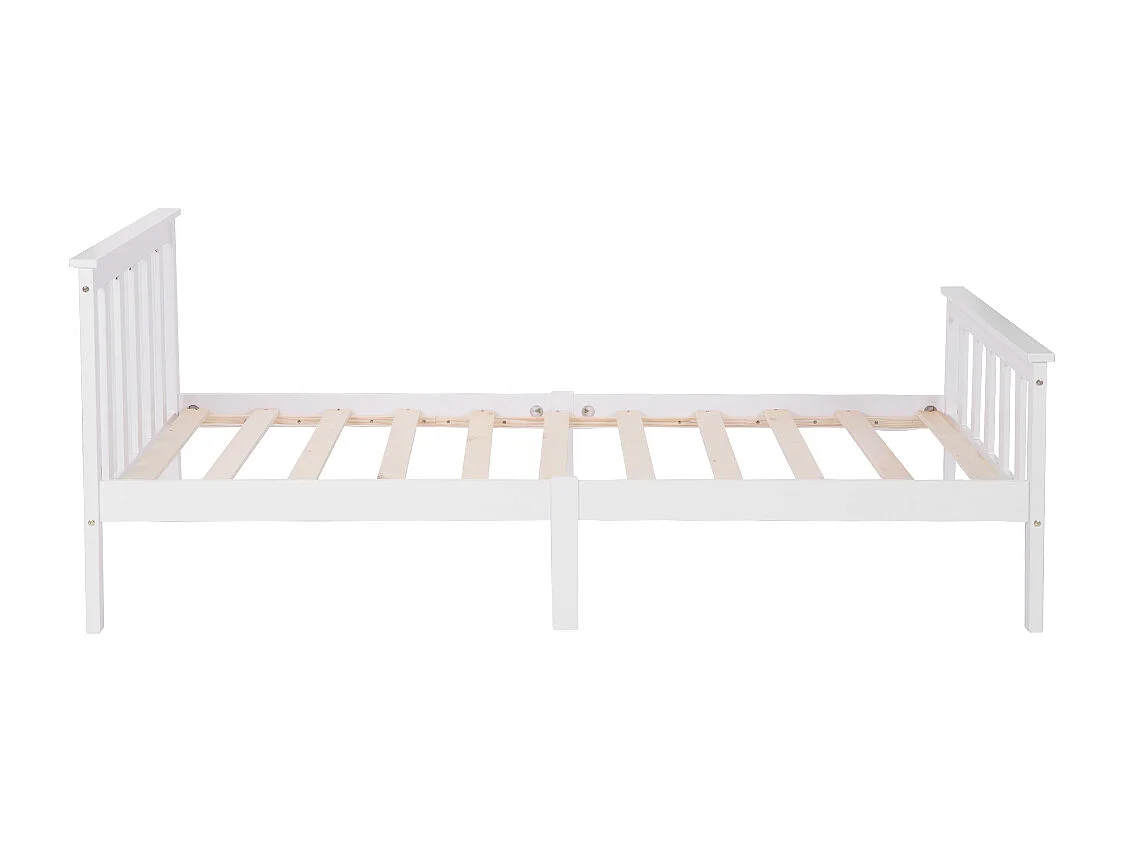 Lit Simple en bois 90x200 cm - avec cadre de lit et sommier à lattes - blanc