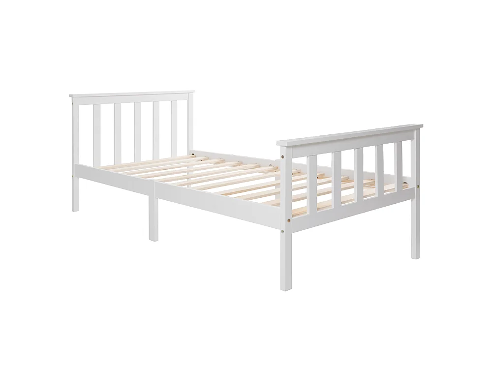 Lit Simple en bois 90x200 cm - avec cadre de lit et sommier à lattes - blanc