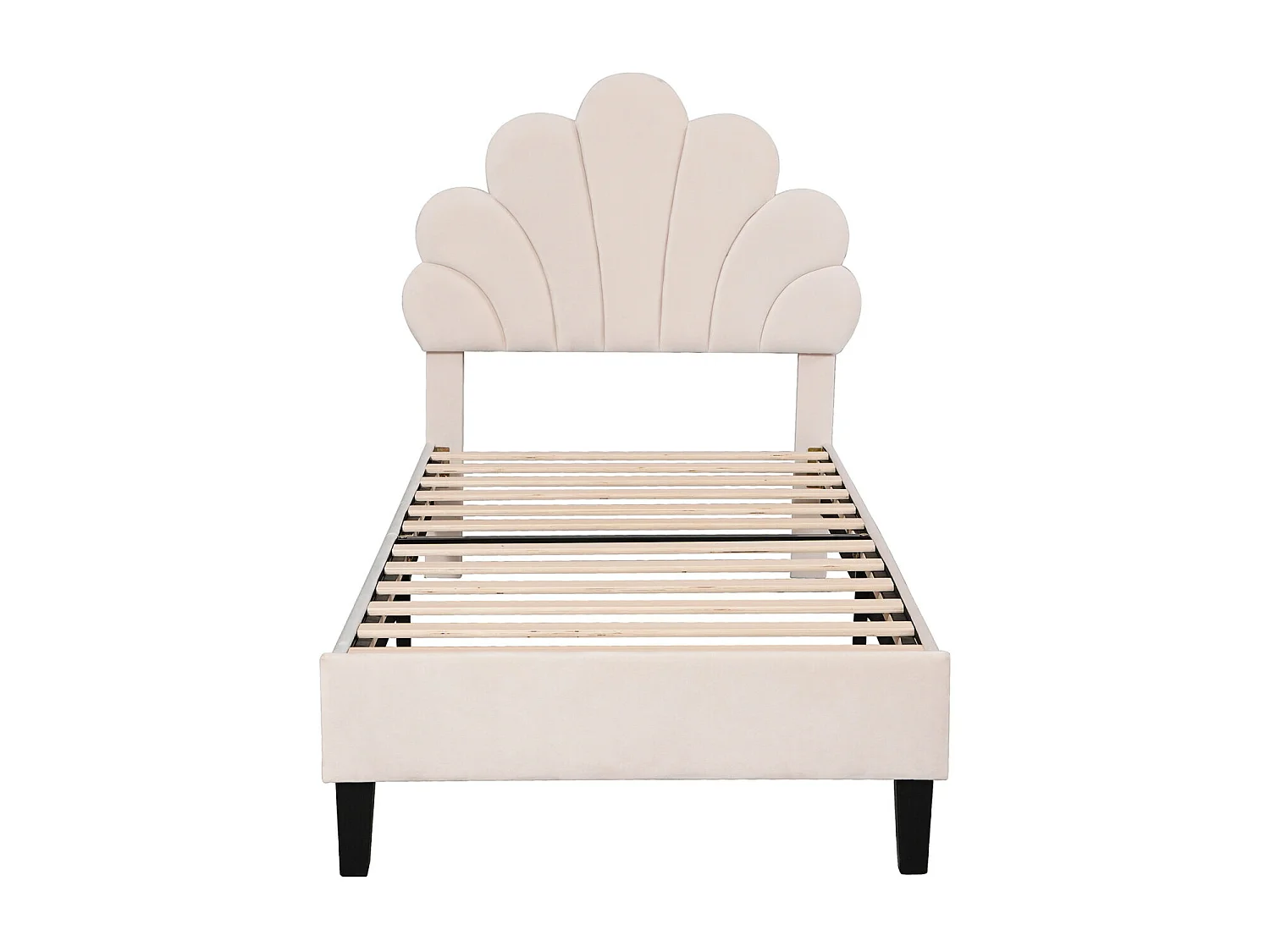 Lit enfant 90x200 cm lit simple avec tête de lit en forme de fleur - velours beige - sans matelas